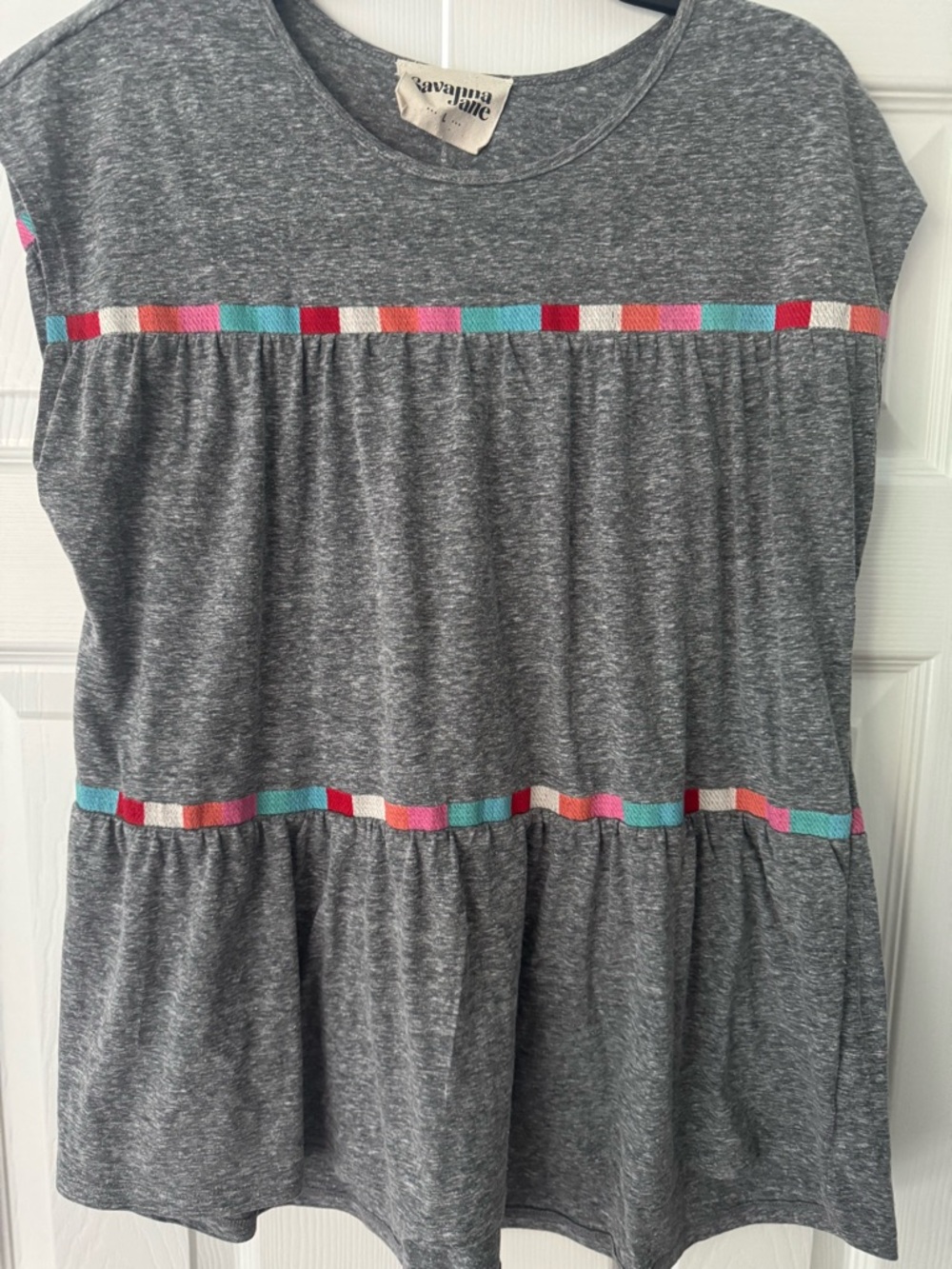 Savanna Jane Gray Knit topwith Bright Trim